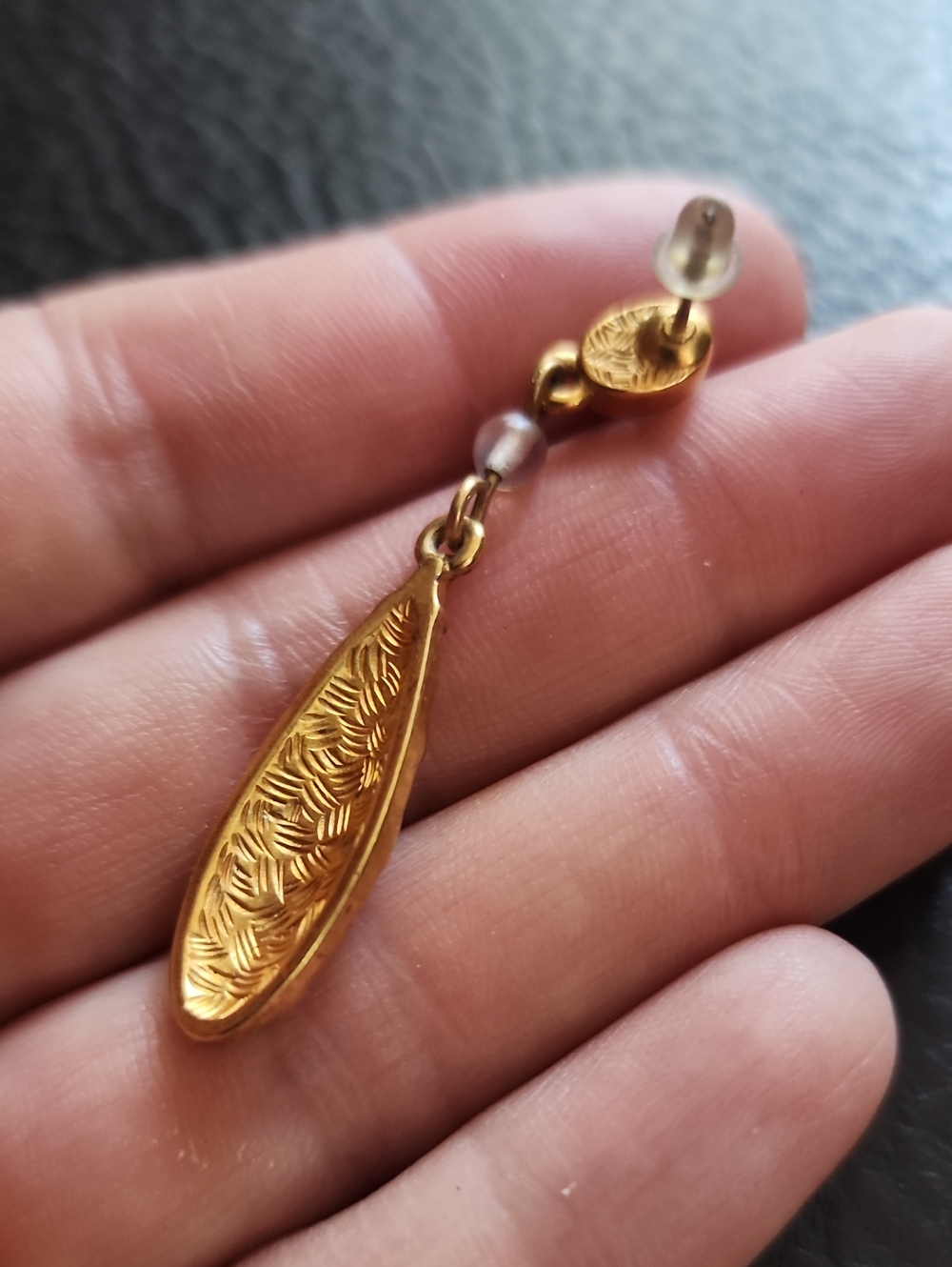 Vintage-Style Gold Floral Drop Earrings - White Accents - Picture 7 of 8
